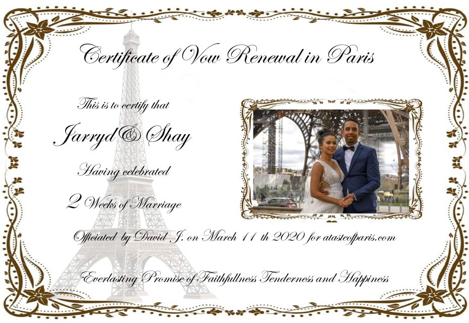 Paris: Wedding Vows Renewal Personal Photo or Video Shoot - Inclusions